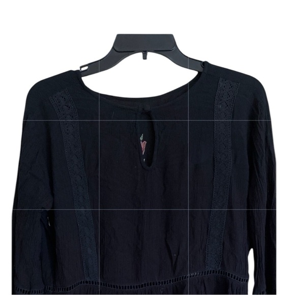 Black Embroidered Tunic Floral Dress, Rayon, Bell Sleeves Keyhole Back Size XXL - Picture 7 of 11